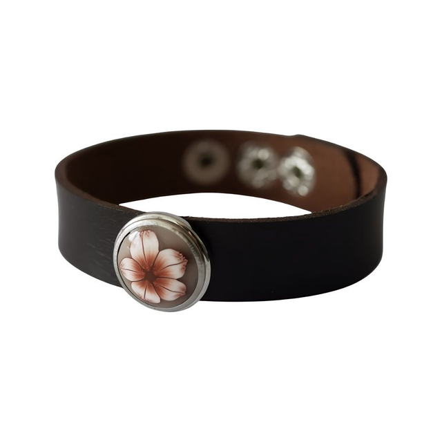 Bracelet femme homme cuir marron fleur