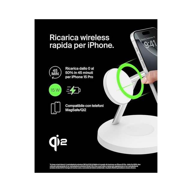 BELKIN Stazione di ricarica 3-in-1 con Qi2 (15W) (Bianco)