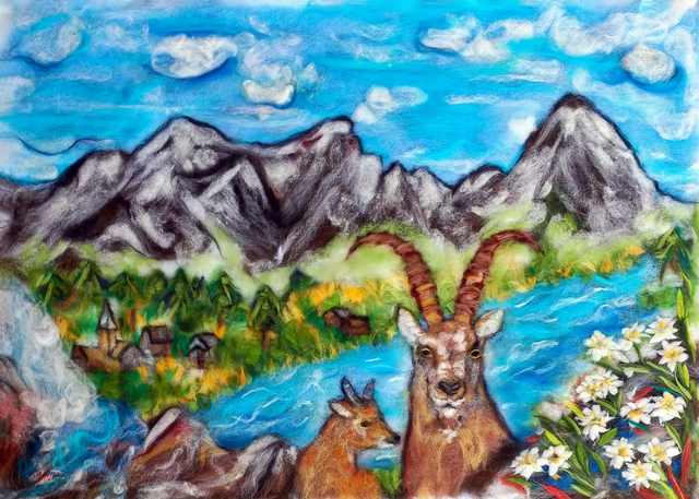 Chapeau de Gendarme &amp; Ubaye 🏔️ | Peinture Laine – Art Alpin Unique ✨🖼️