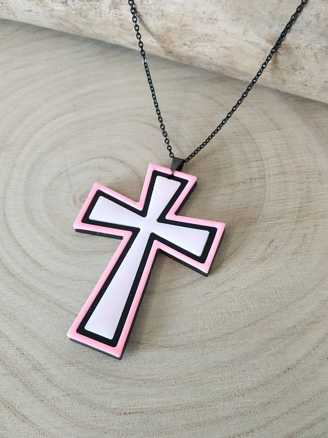 Collier croix duo de rose
