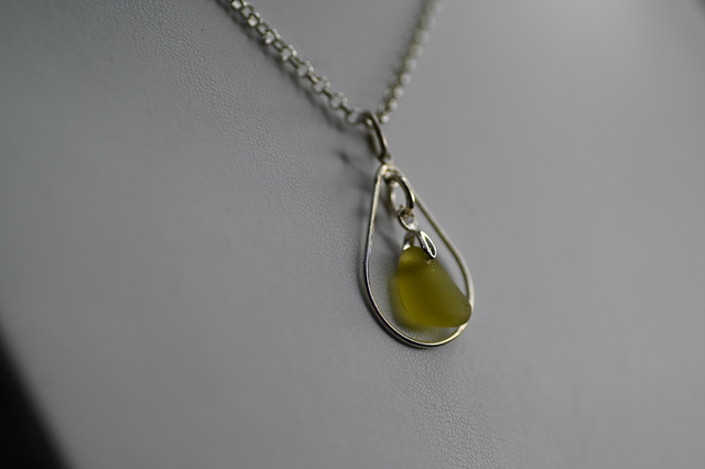 Yellow seaglass 925 silver necklace 