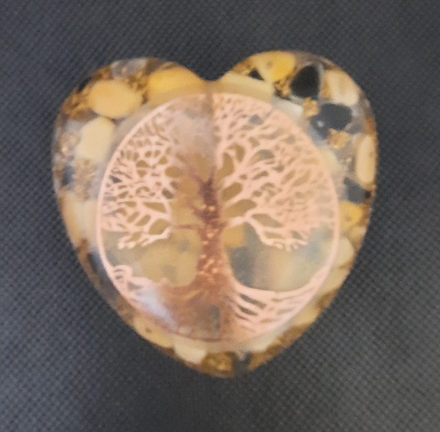 Coeur décoration Agate jaune / Tourmaline noire / Sélénite