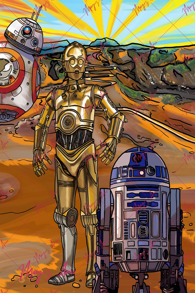 R2d2 C3po BB-8 Plaines des sables