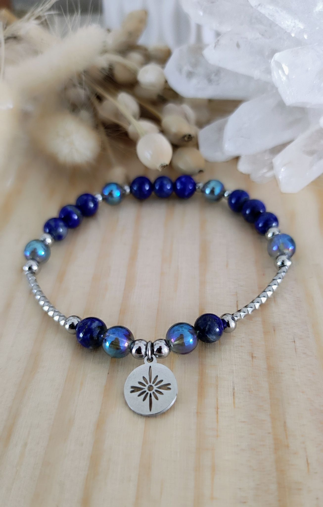 Bracelet "Pierre de Vérité" Lapis lazuli et Aqua aura