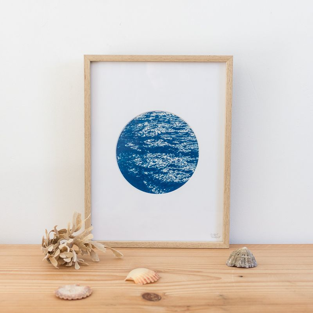 Ondes - Cyanotype encadré - 18x24 cm