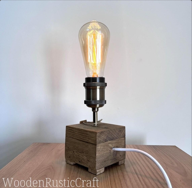 Oak Lamp with Wood Dye Finish and Edison Bulb