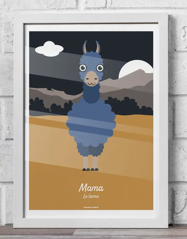 15 - Affiche enfant lama bleu décor
