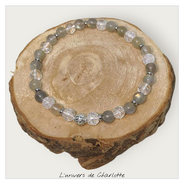 Bracelet "Labradorite+ Cristal de roche" 6mm BR-131