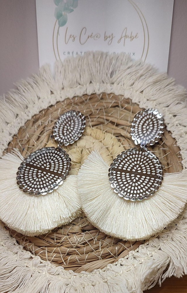 BO BOHEME ARGENT/ POMPONS BLANC CASSE 0000132