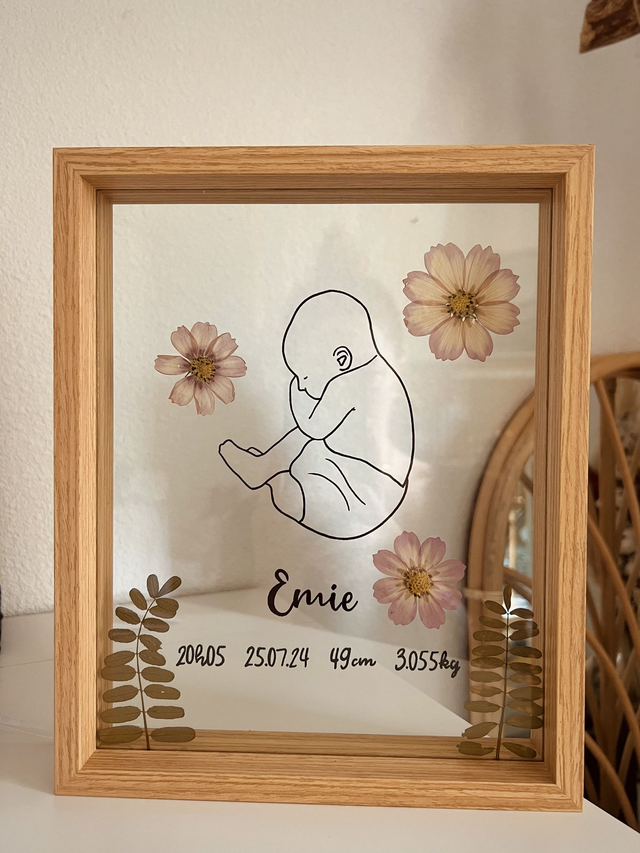 Cadre naissance personnalisé et fleurs séchées - grand 