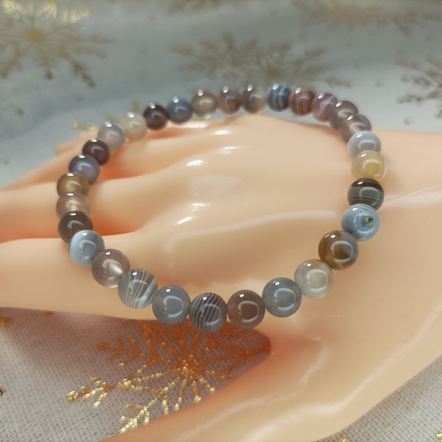 Agate de Botswana / Bracelet Boules de 6 mm / Rondes et Polies en Pierres Naturelles 