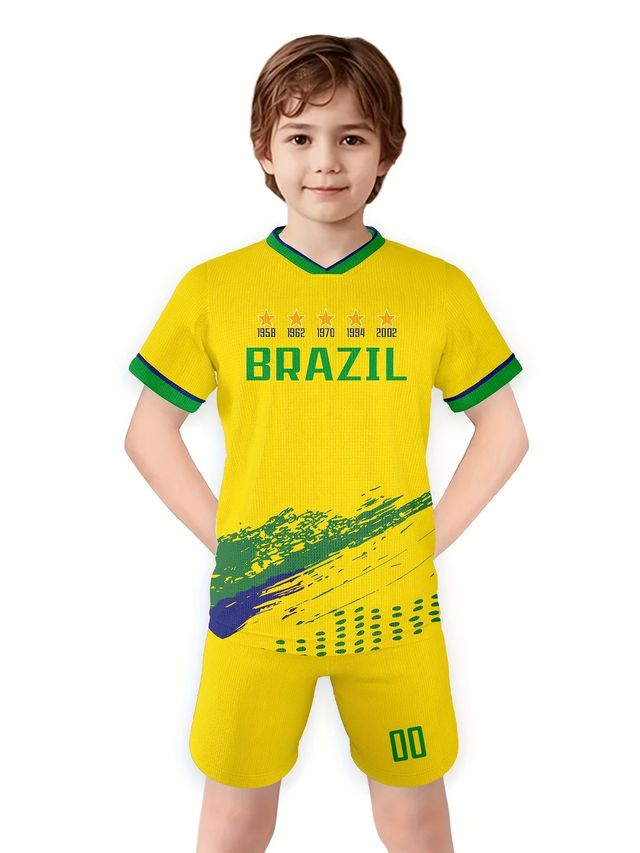 Boys Custom Brazilian National Team Soccer Jersey &amp; Shorts Set 