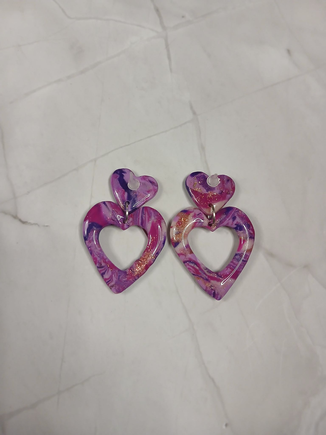 Boucles d’oreilles cœur – Mokumé gané rose &amp; doré