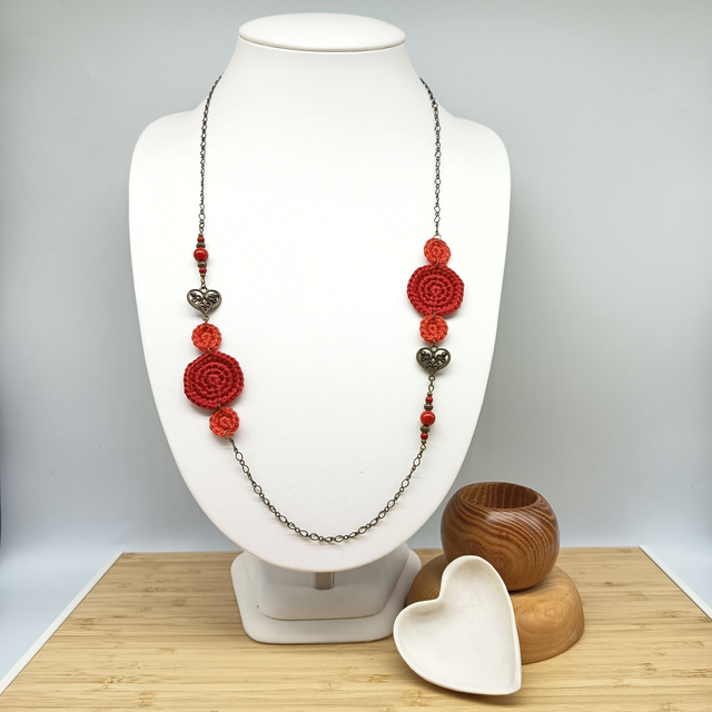 Parure rouge et bronze 2 - Sautoir A-symétrique