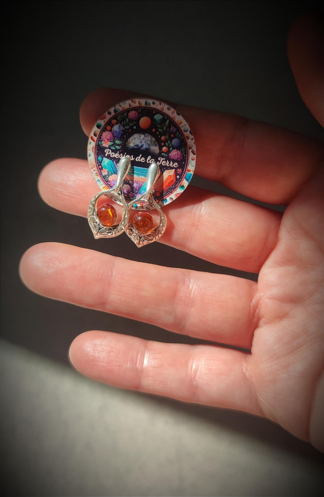 ambre véritable ~ boucles d'oreilles argent 925