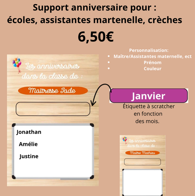 Support « anniversaire » pour école, crèche, ect