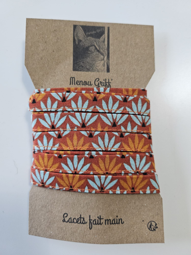 Lacets en tissu fait main - feuilles orange bleu