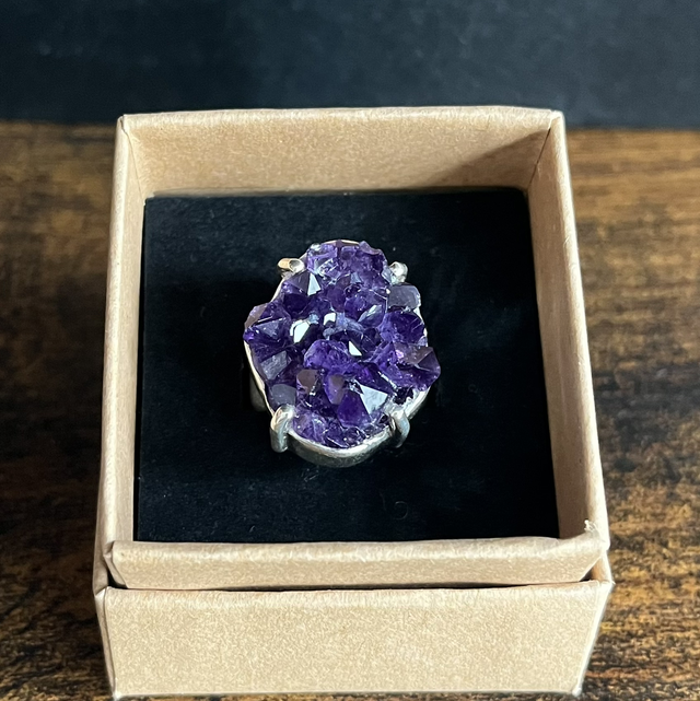 Bague en argent et Améthyste brute - Taille 55