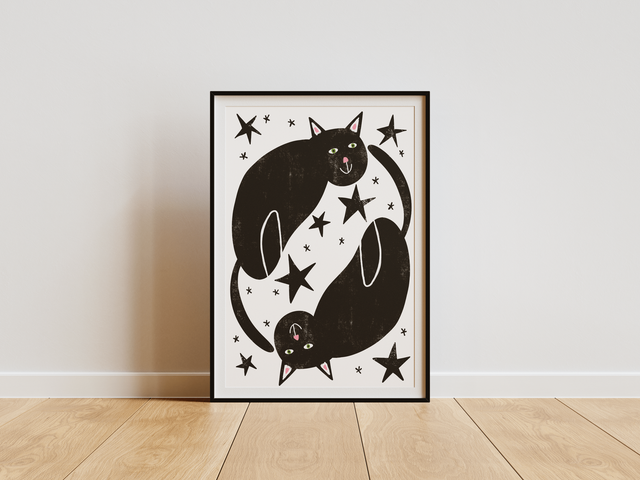Cats And Stars Print