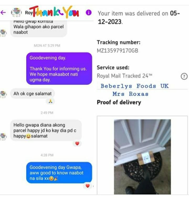 From Customer: Mrs Nila Roxas ( Manchester- December 2023)