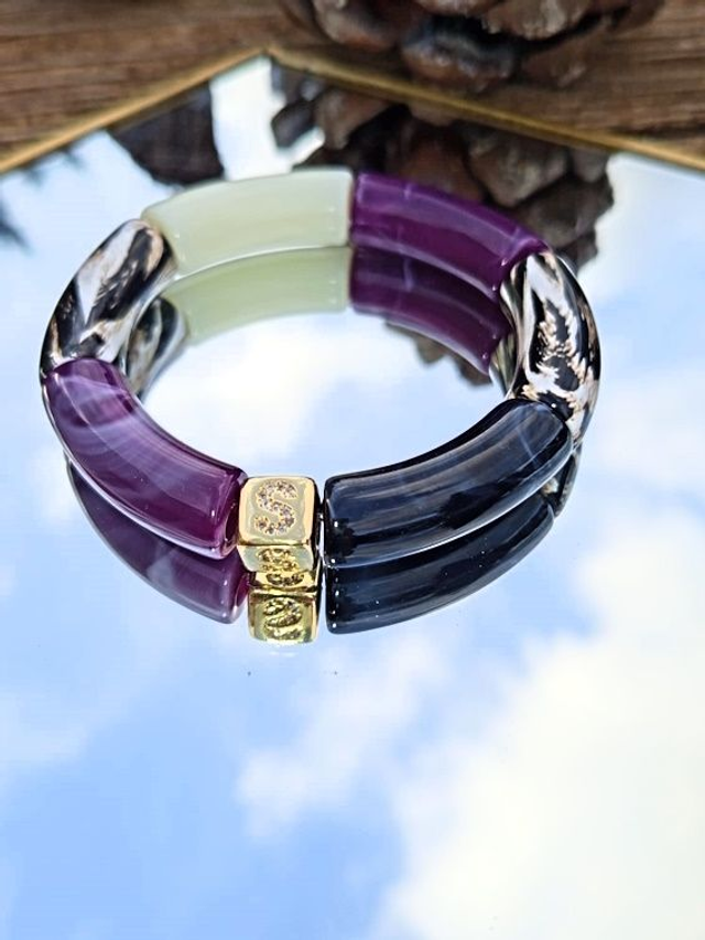 Bracelet jonc perles tubes acrylique léopard Indrani Vaayalin