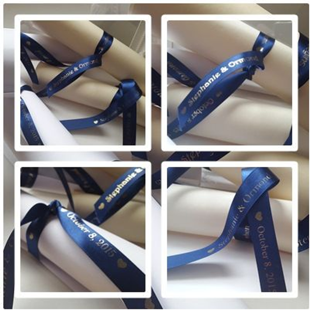 Nastro doppio raso blu da mm. 15 stampa ad un colore argento