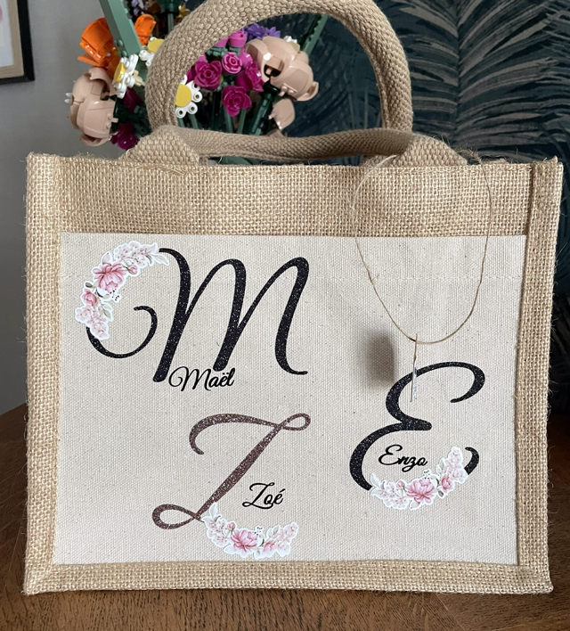 Mini cabas en toile de jute et coton - personnalisable