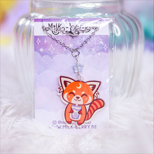 Collier Acrylique Recyclé Panda Roux Bubble Tea