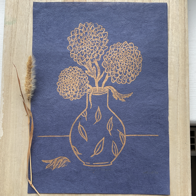 Summer Blooms in gold in Khandi paper