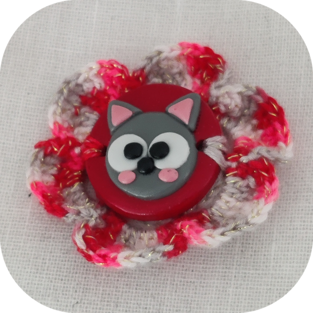 Barrette Bijoux Crochetée et Pâte Polymère Chat Rouge pince crocodile