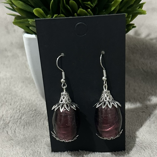 Purple - Silver Dangling Earrings-PUR39