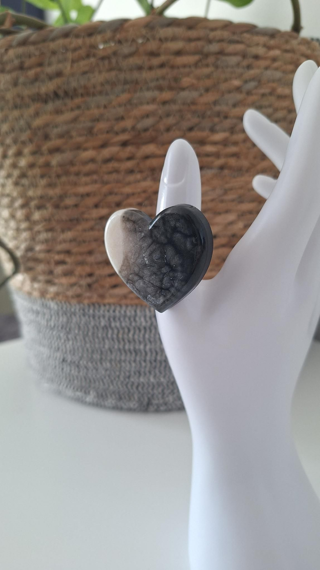 Bague coeur noire/blanche