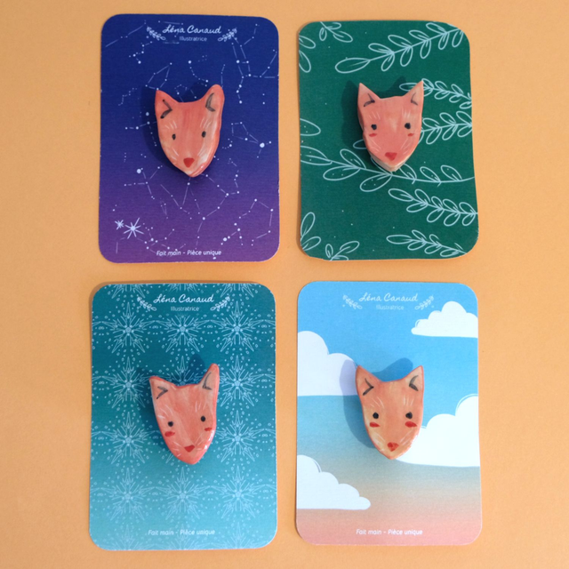 Broche céramique - Famille Renard
