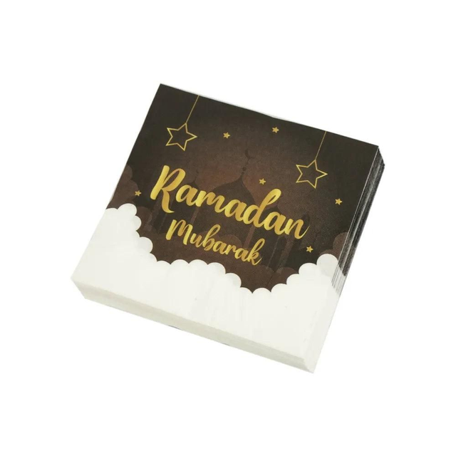 Ramadan Mubarak Napkins Brown White - 10 pcs