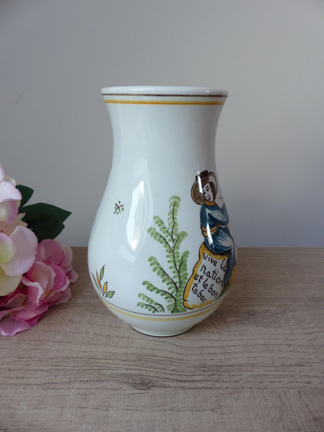 Vase en faïence de Gien, décor Bicentenaire de la Révolution française 'Vive la Nation et le bon tabac', cadeau fumeur, décoration maison