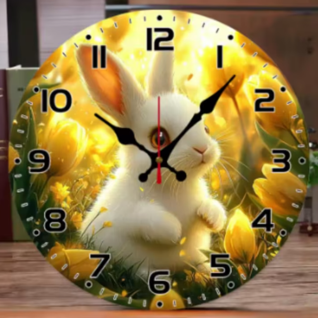 Ronde wandklok van hout Konijntje (25cm)