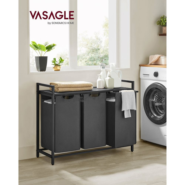 VASAGLE Corbeille à linge avec tablette 3 x 38 l
