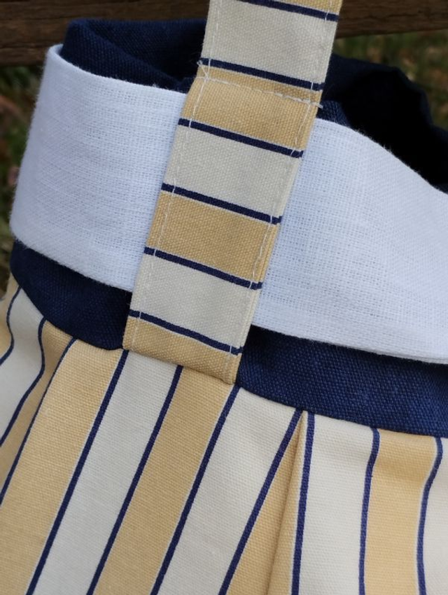 Fourre-tout toile rayée bayadère doublé grand ruban-foulard lin blanc