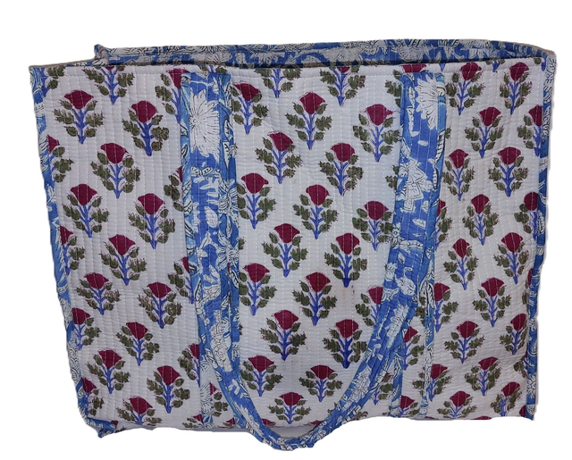 Sac cabas réversible matelassé – Tote bag coton doublé fait main, grand format pour courses, plage ou quotidien - Rouge, bleu, vert, blanc