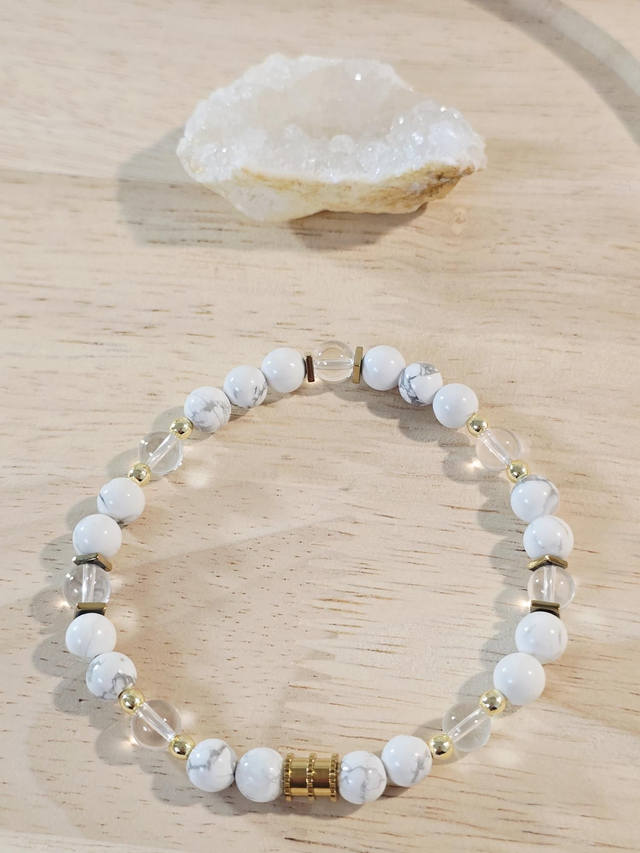 Bracelet Howlite et Cristal de roche 0,6 cm 
