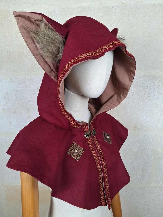 Capuchon à oreilles en lin Rouge