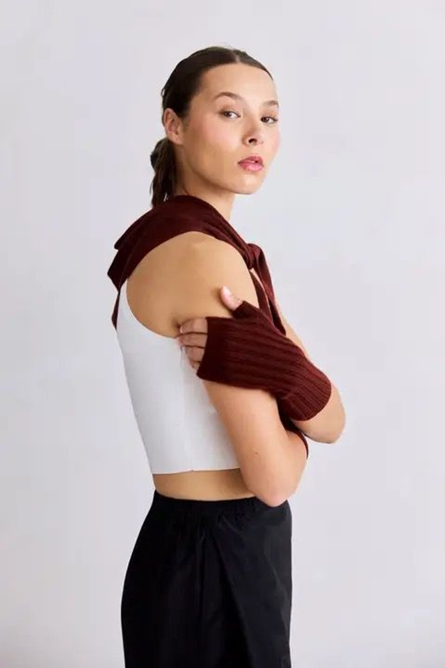 Arctic Fox Merino Fingerless Gloves - Dark Walnut Brown