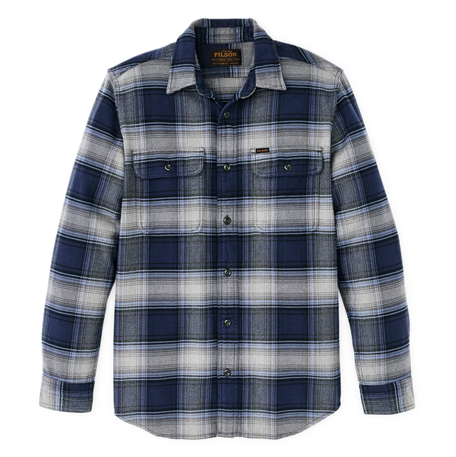 Filson Vintage Flannel Work Shirt Light Blue Navy Plaid