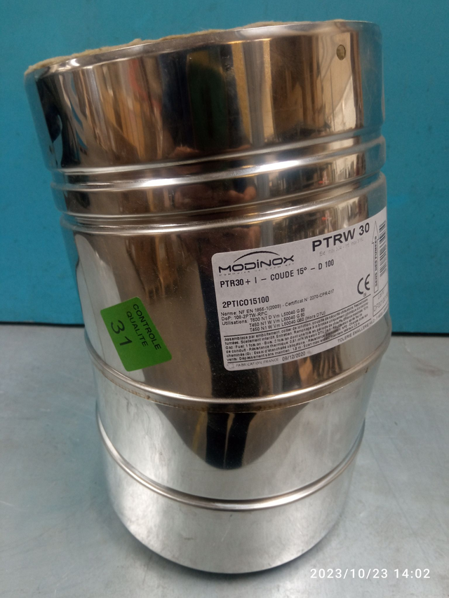 PTR30 - coude 15° D100 INOX - 2PTICO15100 