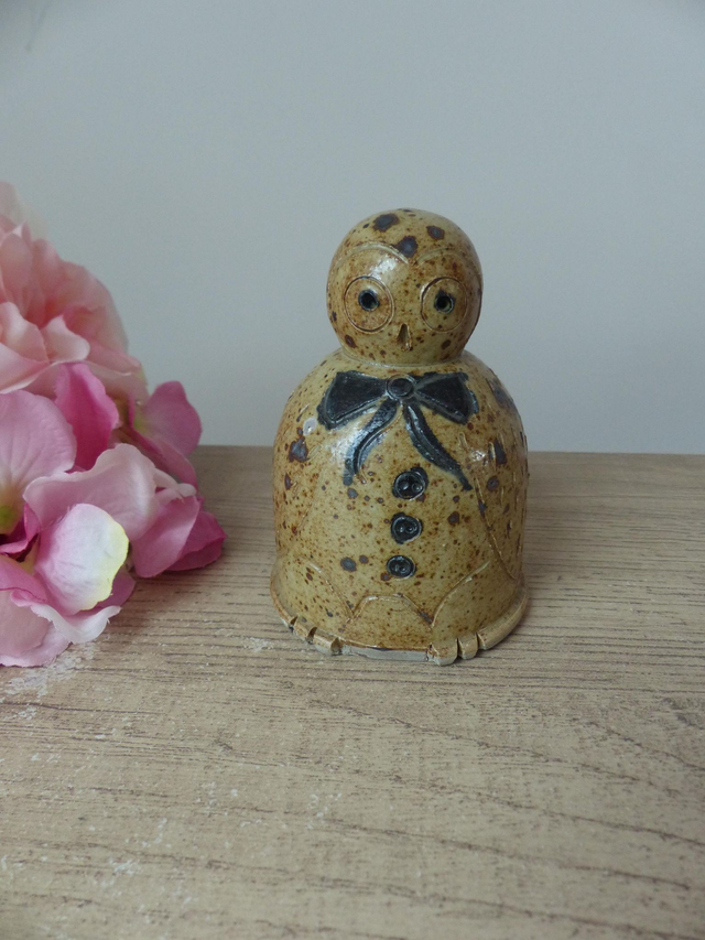 Chouette en grès pyrité zoomorphe, sculpture chouette vintage artisanale, chouette poterie décoration maison collection