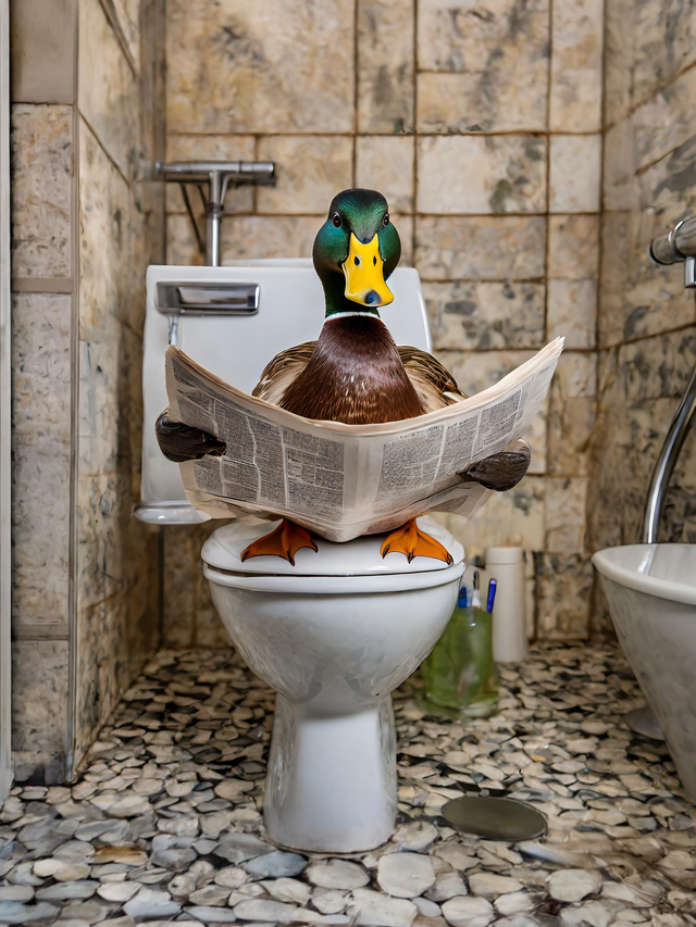 Duck on the Toilet Framed Canvas