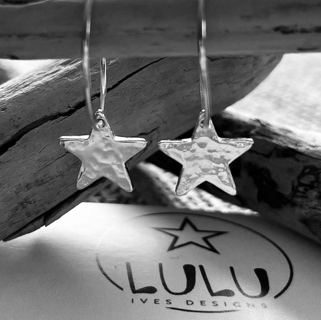 Sterling Silver Hoop Star Earrings 