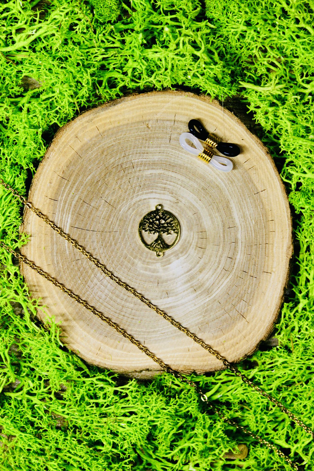Chaine de lunettes intemporelle Arbre de vie dorée personnalisée