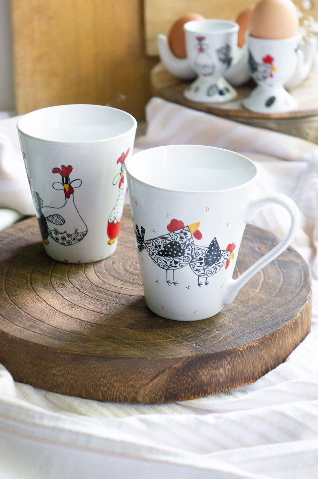 Coquetier et mug à café céramique personnalisés, coquetier et tasse à café poules stylisées, création unique, idée cadeau pour tous