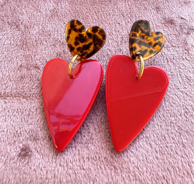 Boucles d'oreilles coeur rouge & leopard